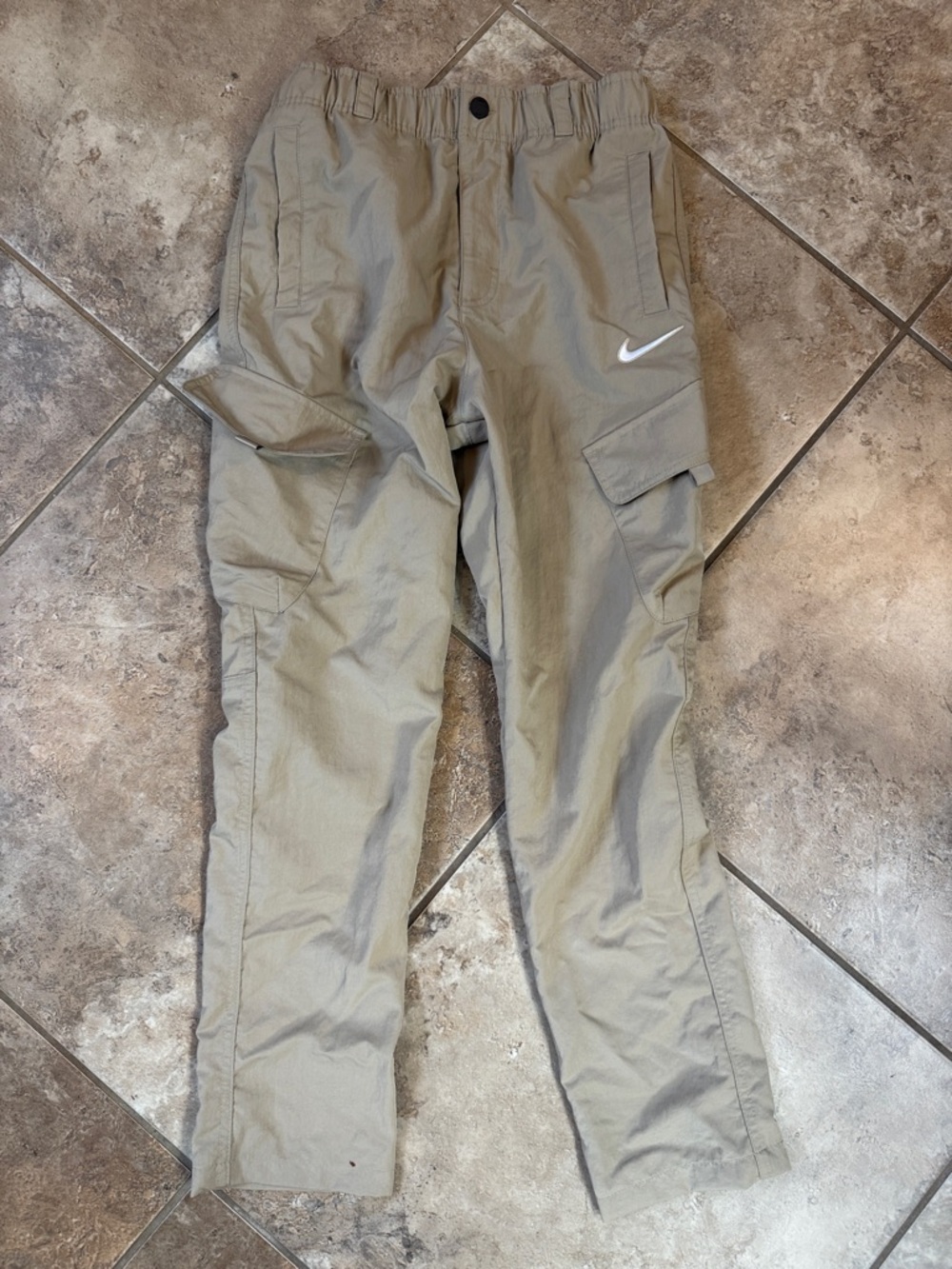 Nike Big Kids Tan Cargo Jogger Pants with White Swoosh